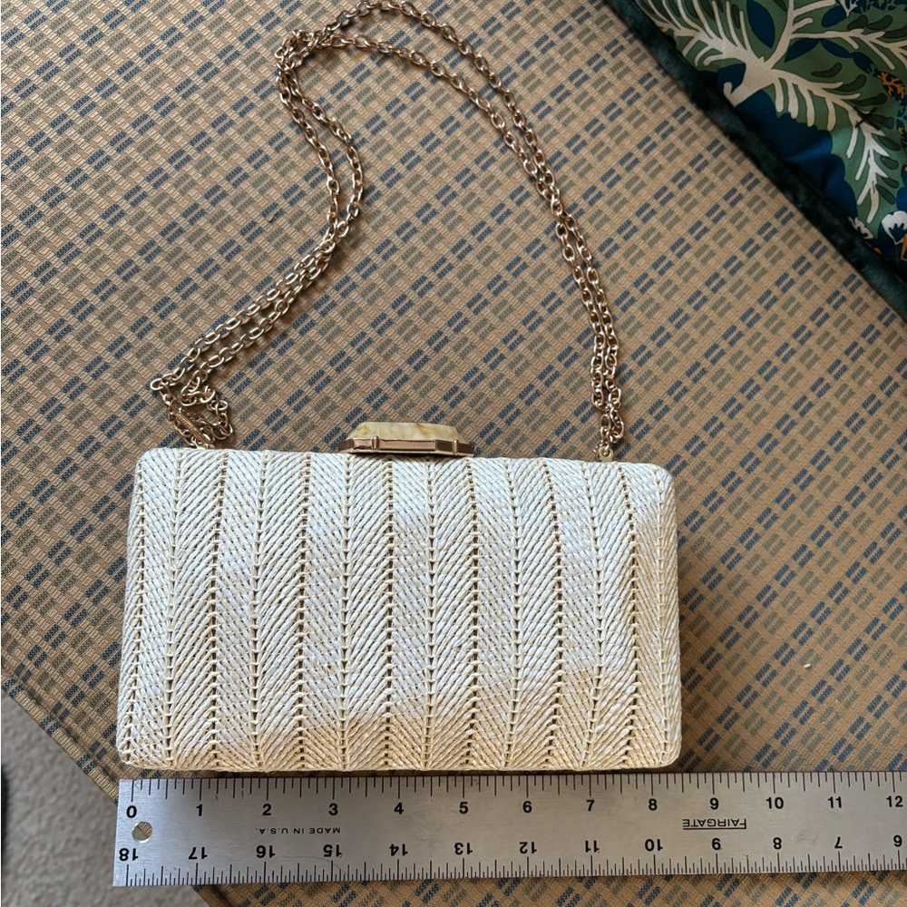 Elegant Cream Clutch with Gold Chain